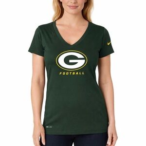 Nike Green Bay Packers Women’s Dri-Fit V-Neck Green Football Tee Size XS